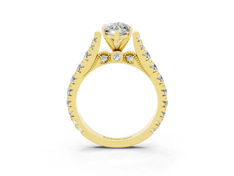 Yellow gold Marquise Cut Moissanite Classic Solitaire Ring with Pavé Band and Four-Prong Setting_3