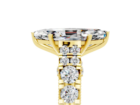 Yellow gold Marquise Cut Moissanite Classic Solitaire Ring with Pavé Band and Four-Prong Setting_5
