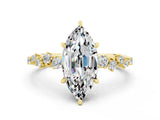 Yellow gold Marquise Cut Moissanite Cluster Side Stone Solitaire Ring with Prong Setting_34
