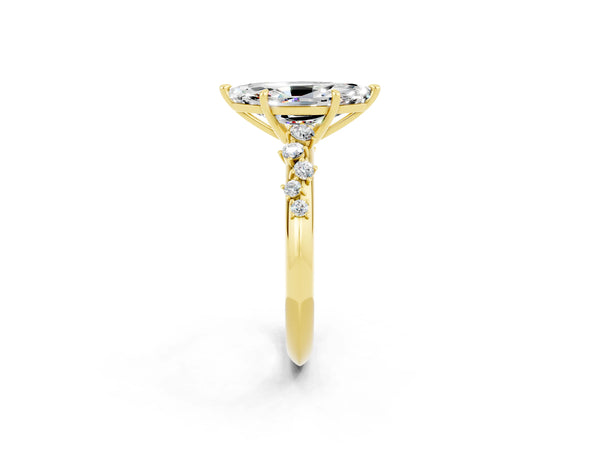 Yellow gold Marquise Cut Moissanite Cluster Side Stone Solitaire Ring with Prong Setting