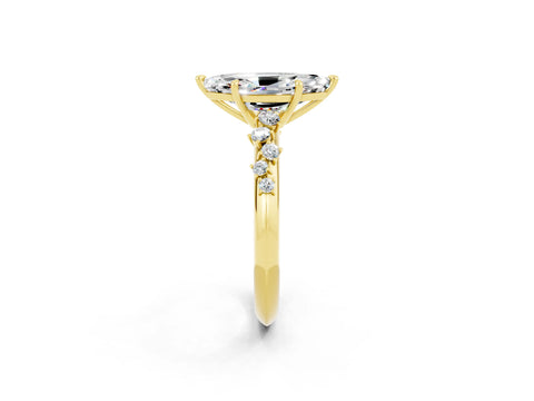 Yellow gold Marquise Cut Moissanite Cluster Side Stone Solitaire Ring with Prong Setting_36