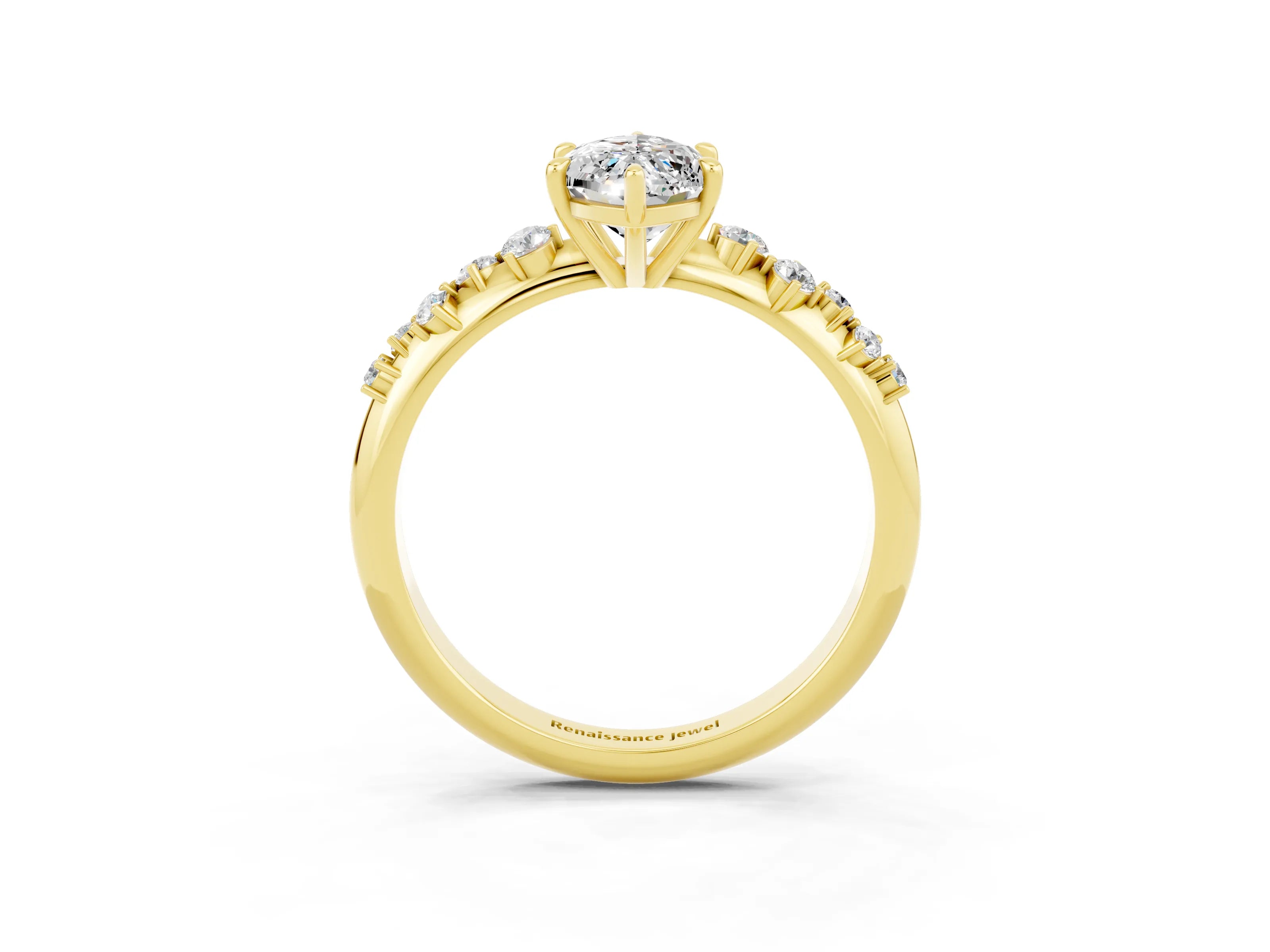 Yellow gold Marquise Cut Moissanite Cluster Side Stone Solitaire Ring with Prong Setting_37