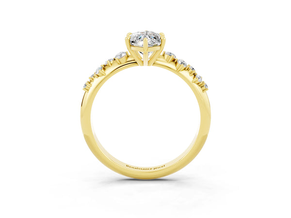 Yellow gold Marquise Cut Moissanite Cluster Side Stone Solitaire Ring with Prong Setting