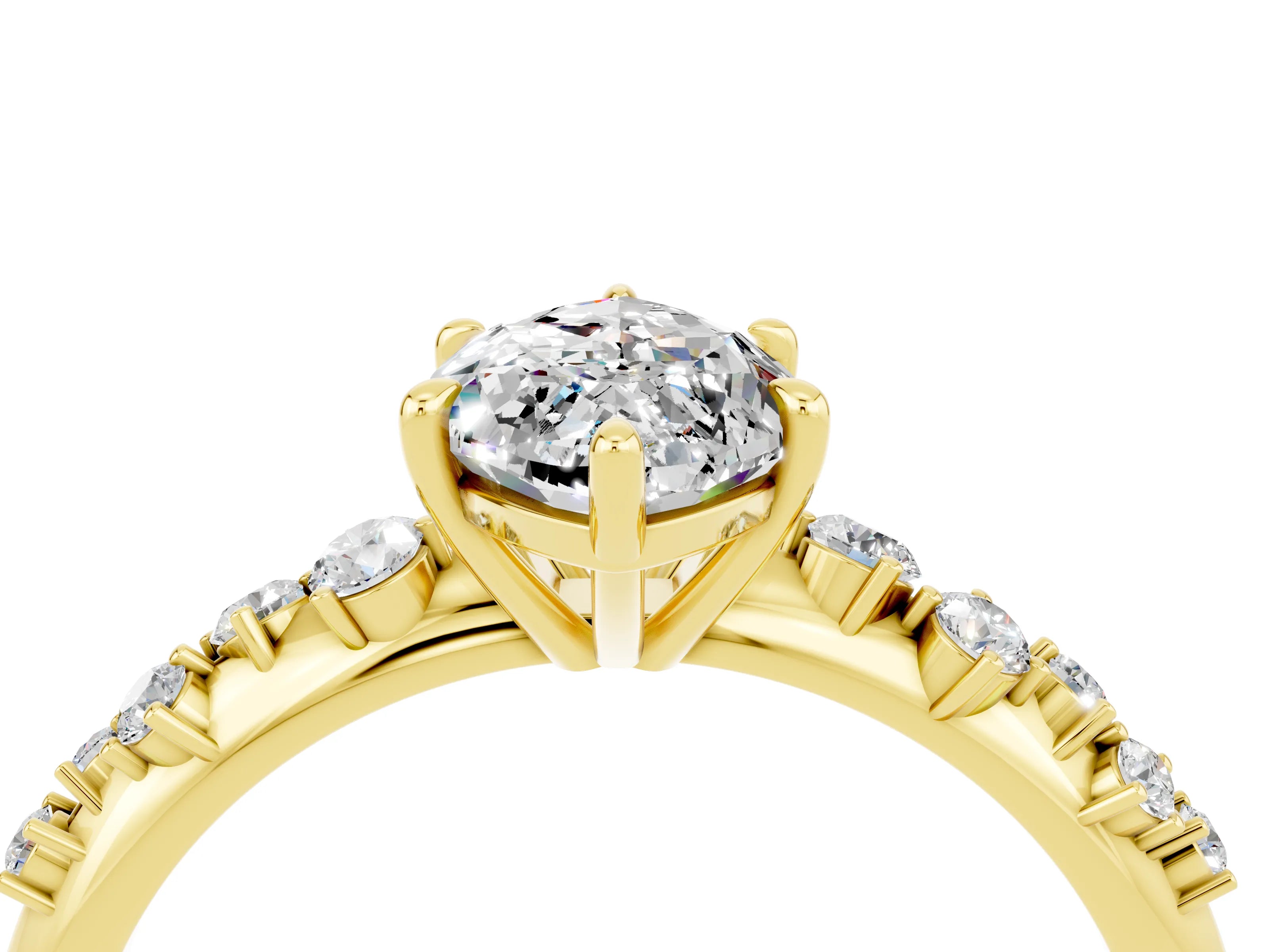 Yellow gold Marquise Cut Moissanite Cluster Side Stone Solitaire Ring with Prong Setting_38