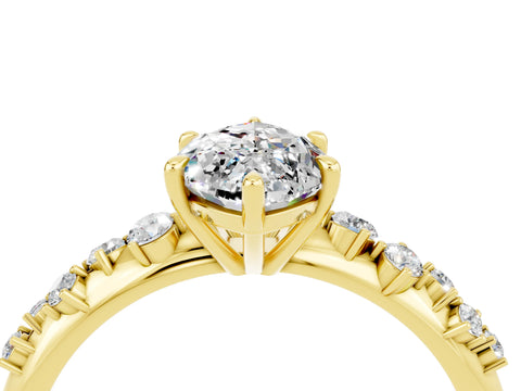 Yellow gold Marquise Cut Moissanite Cluster Side Stone Solitaire Ring with Prong Setting_38