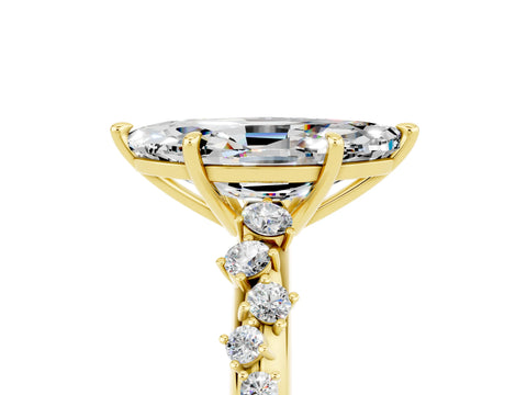 Yellow gold Marquise Cut Moissanite Cluster Side Stone Solitaire Ring with Prong Setting_39