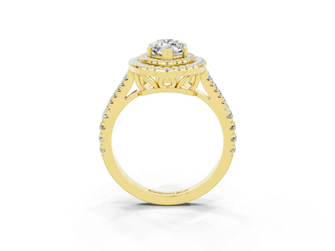 Yellow gold Marquise Cut Moissanite Double Halo Ring with Pavé Band and Prong Setting_15