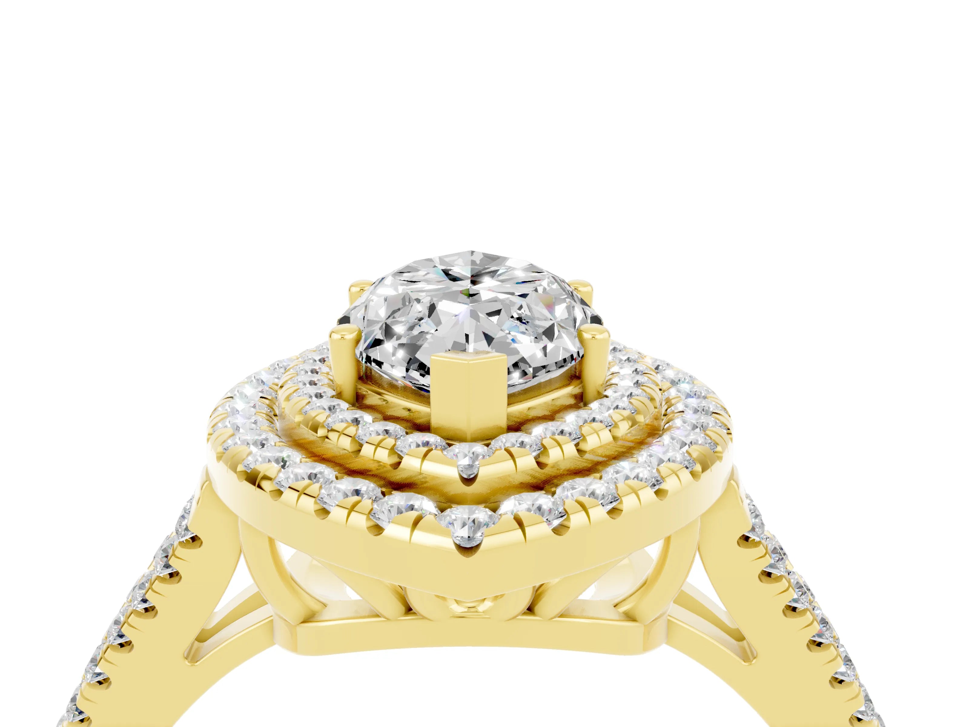 Yellow gold Marquise Cut Moissanite Double Halo Ring with Pavé Band and Prong Setting_16