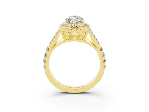 Yellow gold Marquise Cut Moissanite Double Halo Ring with Split Shank and Prong Setting_15