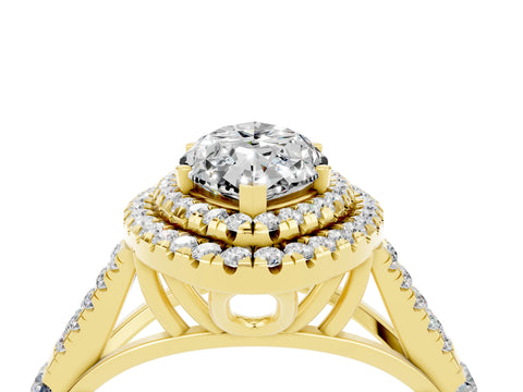 Yellow gold Marquise Cut Moissanite Double Halo Ring with Split Shank and Prong Setting_16