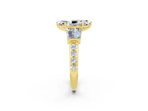 Yellow gold Marquise Cut Moissanite Engagement Ring with Baguette Side Stones and Channel Set Band_2