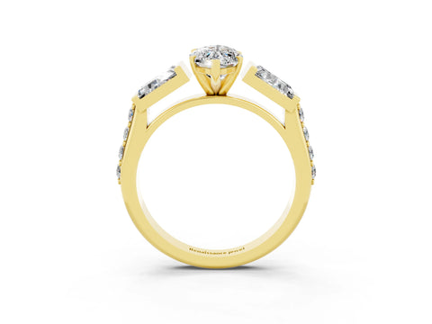Yellow gold Marquise Cut Moissanite Engagement Ring with Baguette Side Stones and Channel Set Band_3