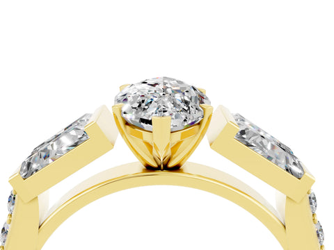 Yellow gold Marquise Cut Moissanite Engagement Ring with Baguette Side Stones and Channel Set Band_4