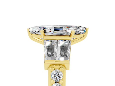 Yellow gold Marquise Cut Moissanite Engagement Ring with Baguette Side Stones and Channel Set Band_5