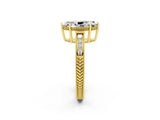 Yellow gold Marquise Cut Moissanite Engagement Ring with Milgrain Channel Set Band and Prong Setting_2