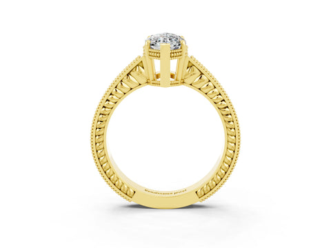 Yellow gold Marquise Cut Moissanite Engagement Ring with Milgrain Channel Set Band and Prong Setting_3