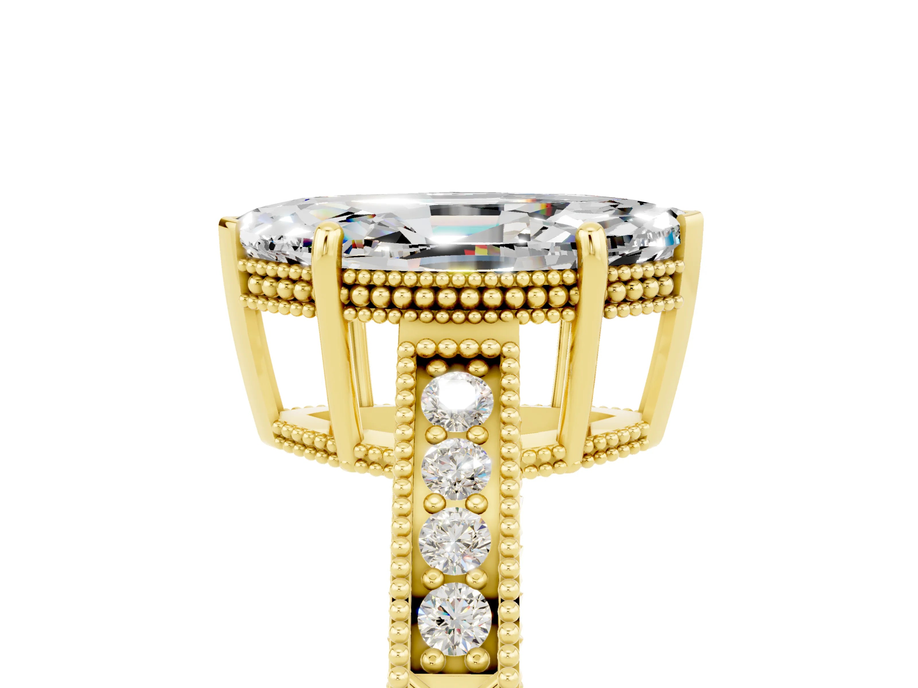 Yellow gold Marquise Cut Moissanite Engagement Ring with Milgrain Channel Set Band and Prong Setting_5