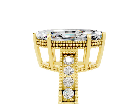 Yellow gold Marquise Cut Moissanite Engagement Ring with Milgrain Channel Set Band and Prong Setting_5
