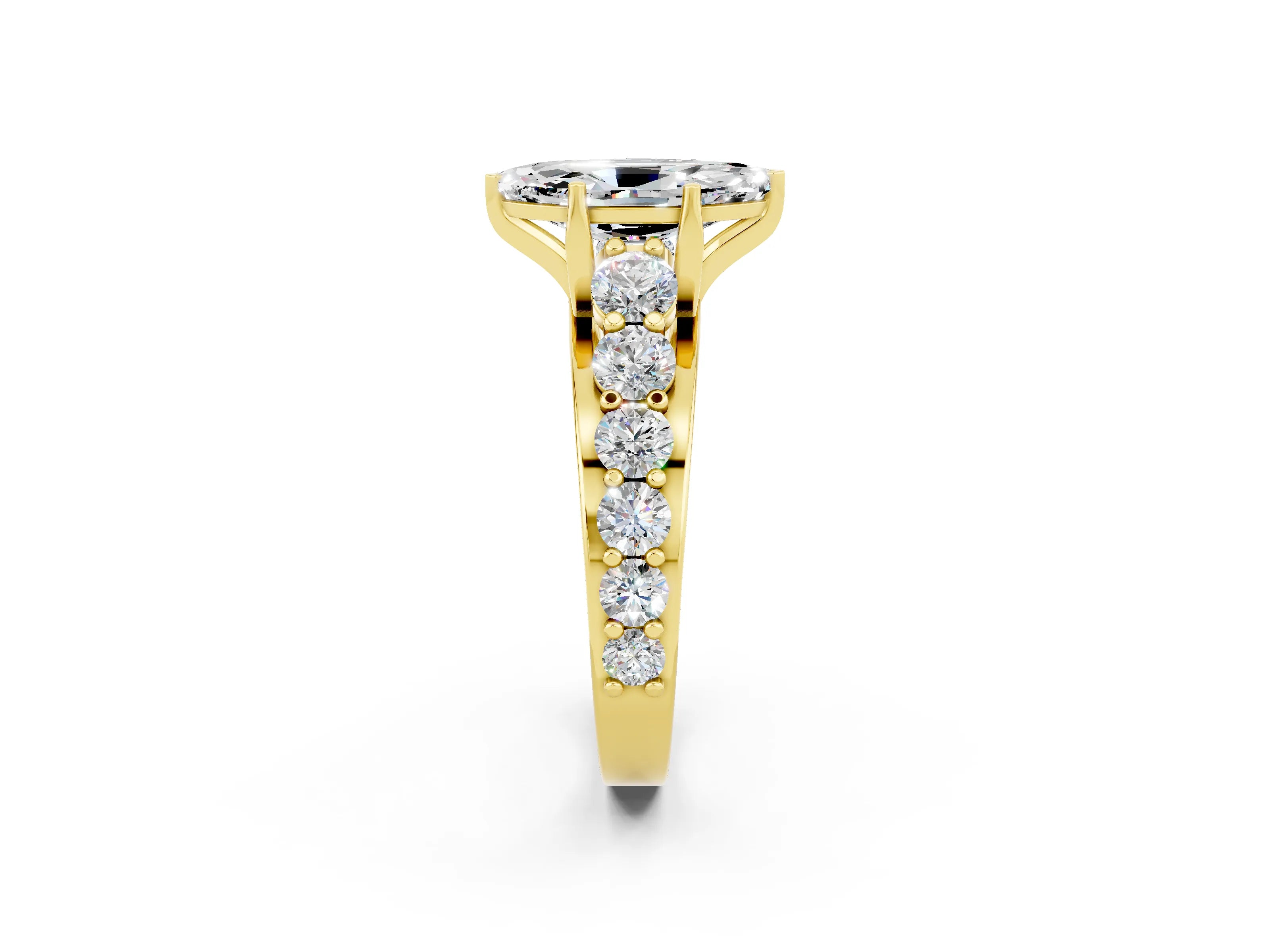 Yellow gold Marquise Cut Moissanite Engagement Ring with Pavé Band and Four-Prong Setting_2