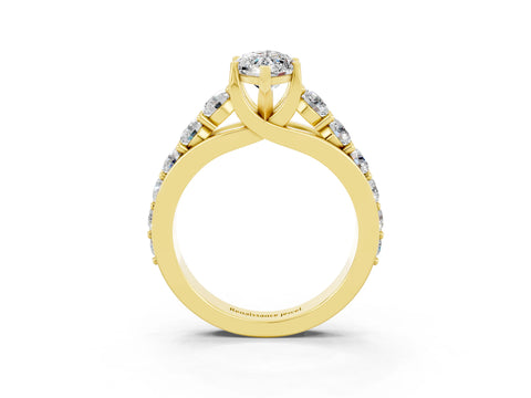 Yellow gold Marquise Cut Moissanite Engagement Ring with Pavé Band and Four-Prong Setting_3