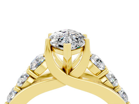Yellow gold Marquise Cut Moissanite Engagement Ring with Pavé Band and Four-Prong Setting_4