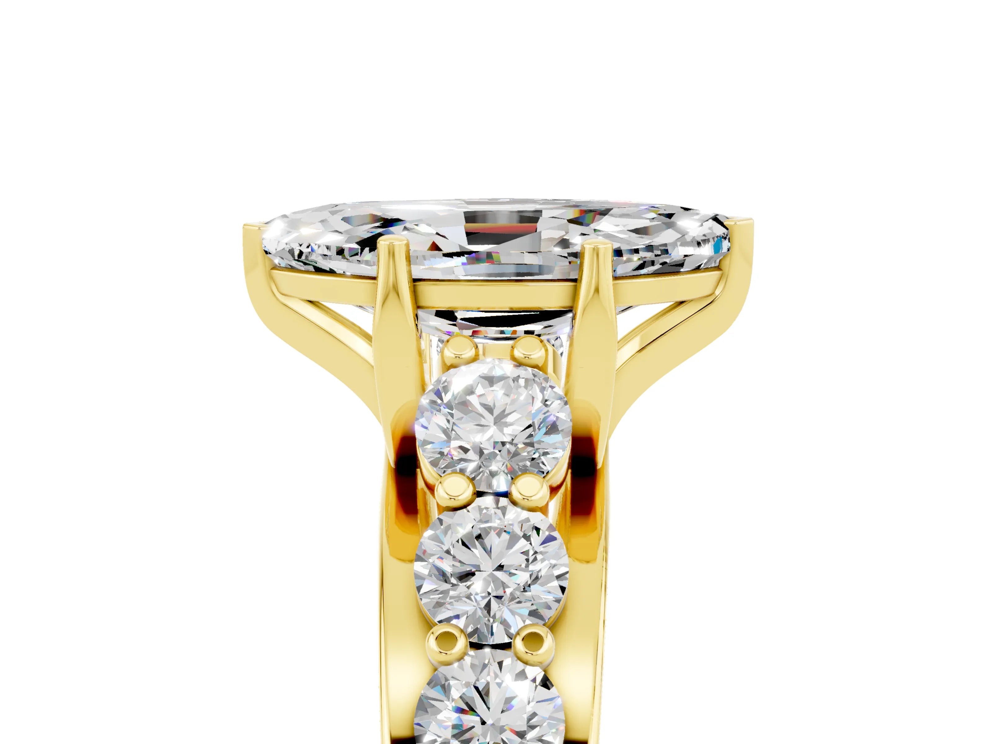 Yellow gold Marquise Cut Moissanite Engagement Ring with Pavé Band and Four-Prong Setting_5