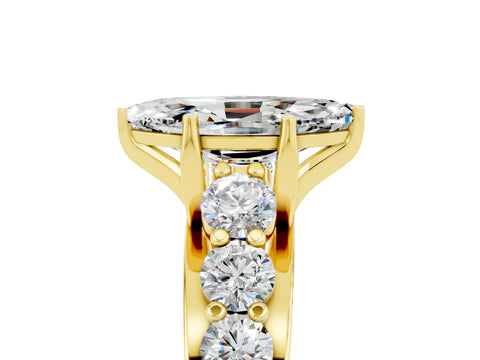 Yellow gold Marquise Cut Moissanite Engagement Ring with Pavé Band and Four-Prong Setting_5