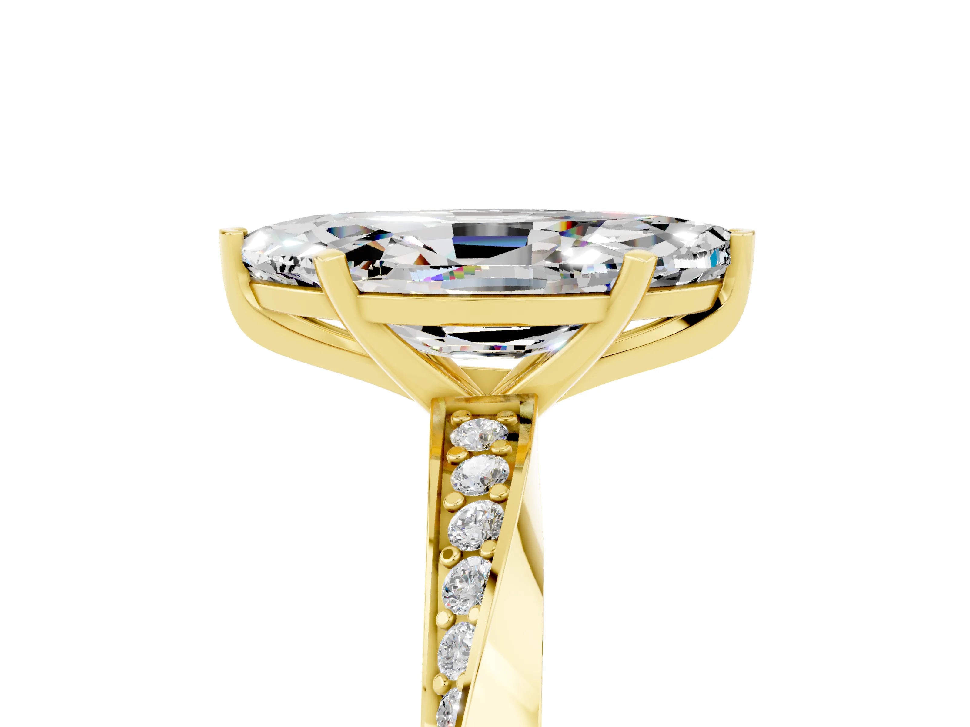 Yellow gold Marquise Cut Moissanite Engagement Ring with Side Stone Accents and Four-Prong Setting_32