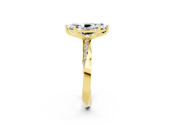Yellow gold Marquise Cut Moissanite Engagement Ring with Side Stone Accents and Four-Prong Setting