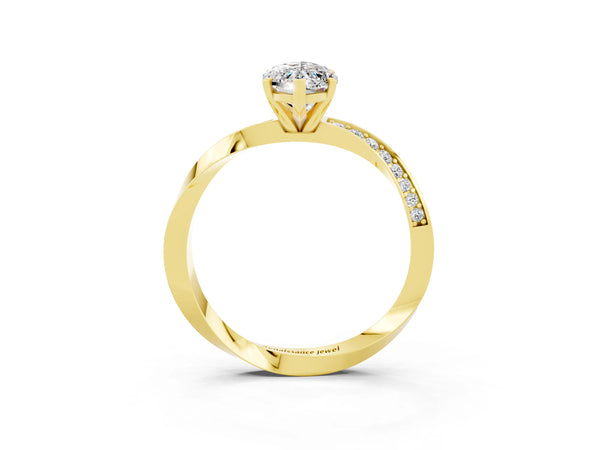 Yellow gold Marquise Cut Moissanite Engagement Ring with Side Stone Accents and Four-Prong Setting