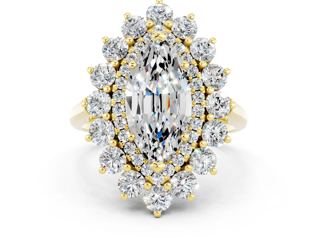 Yellow gold Marquise Cut Moissanite Floral Double Halo Engagement Ring with Prong Setting_61