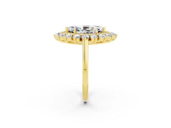 Yellow gold Marquise Cut Moissanite Floral Double Halo Engagement Ring with Prong Setting