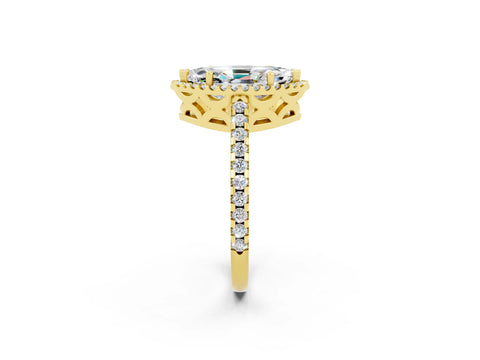 Yellow gold Marquise Cut Moissanite Halo Engagement Ring with Pavé Band and Prong Setting_14