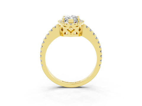 Yellow gold Marquise Cut Moissanite Halo Engagement Ring with Pavé Band and Prong Setting_15