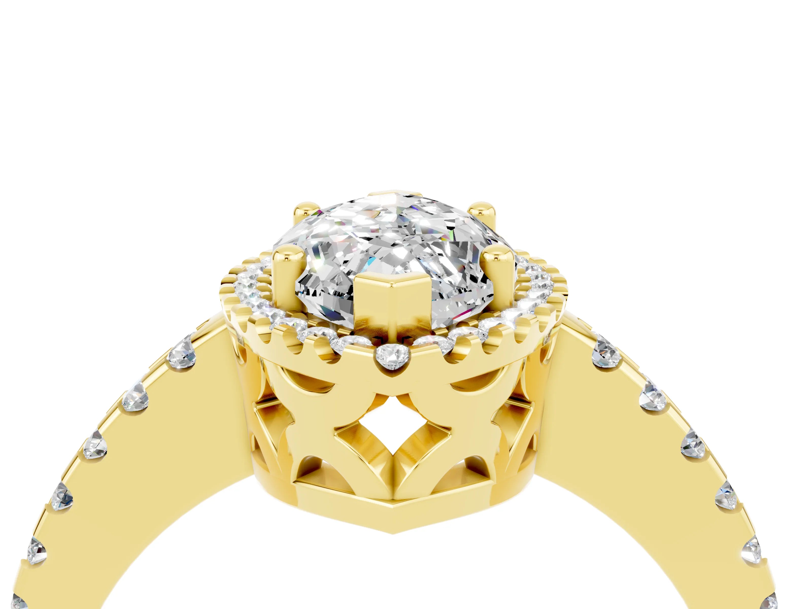 Yellow gold Marquise Cut Moissanite Halo Engagement Ring with Pavé Band and Prong Setting_16