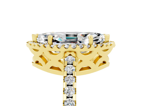 Yellow gold Marquise Cut Moissanite Halo Engagement Ring with Pavé Band and Prong Setting_17