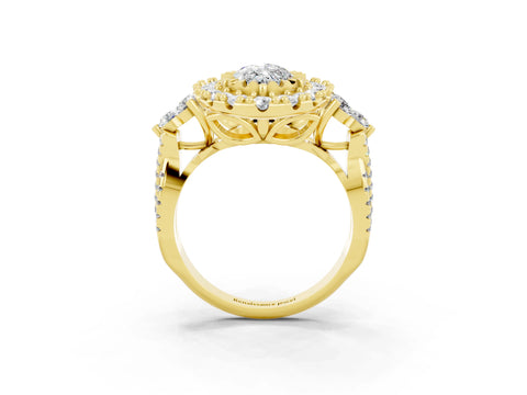 Yellow gold Marquise Cut Moissanite Halo Ring with Pavé Band and Four-Prong Setting_15