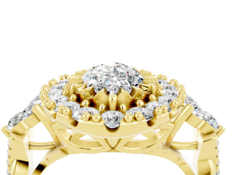 Yellow gold Marquise Cut Moissanite Halo Ring with Pavé Band and Four-Prong Setting_16