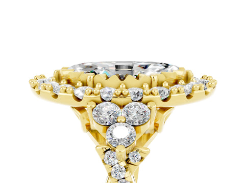 Yellow gold Marquise Cut Moissanite Halo Ring with Pavé Band and Four-Prong Setting_17