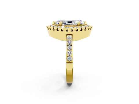 Yellow gold Marquise Cut Moissanite Halo Ring with Pavé Band and Prong Setting_2