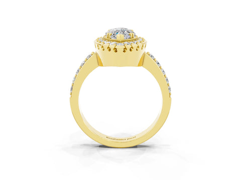 Yellow gold Marquise Cut Moissanite Halo Ring with Pavé Band and Prong Setting_3