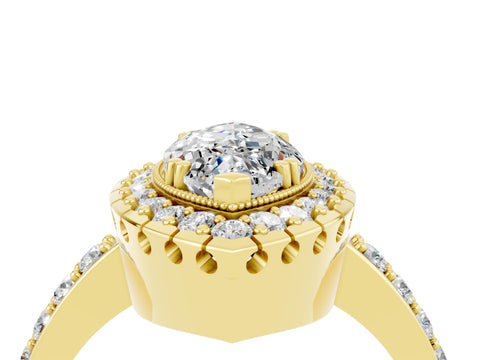 Yellow gold Marquise Cut Moissanite Halo Ring with Pavé Band and Prong Setting_4