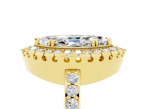 Yellow gold Marquise Cut Moissanite Halo Ring with Pavé Band and Prong Setting_5