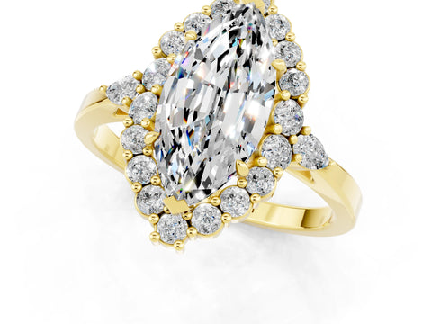 Yellow gold Marquise Cut Moissanite Halo Ring with Pear Side Stones and Prong Setting_13
