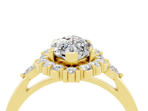 Yellow gold Marquise Cut Moissanite Halo Ring with Pear Side Stones and Prong Setting_16