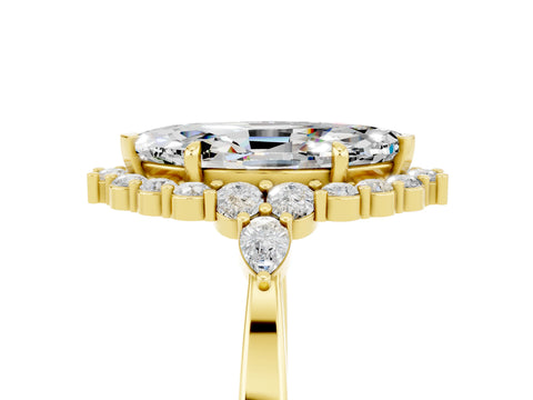 Yellow gold Marquise Cut Moissanite Halo Ring with Pear Side Stones and Prong Setting_17