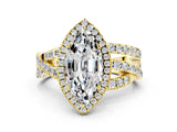 Yellow gold Marquise Cut Moissanite Halo Ring with Round Split Shank and Prong Setting_48