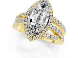 Yellow gold Marquise Cut Moissanite Halo Ring with Round Split Shank and Prong Setting_49