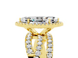 Yellow gold Marquise Cut Moissanite Halo Ring with Round Split Shank and Prong Setting_53