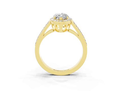Yellow gold Marquise Cut Moissanite Halo Ring with Split Shank U-Prong Band and Four-Prong Setting_3